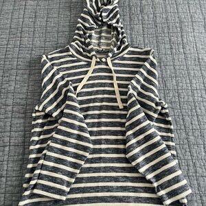 J. Crew Navy and Cream Striped Hooded Sweatshirt